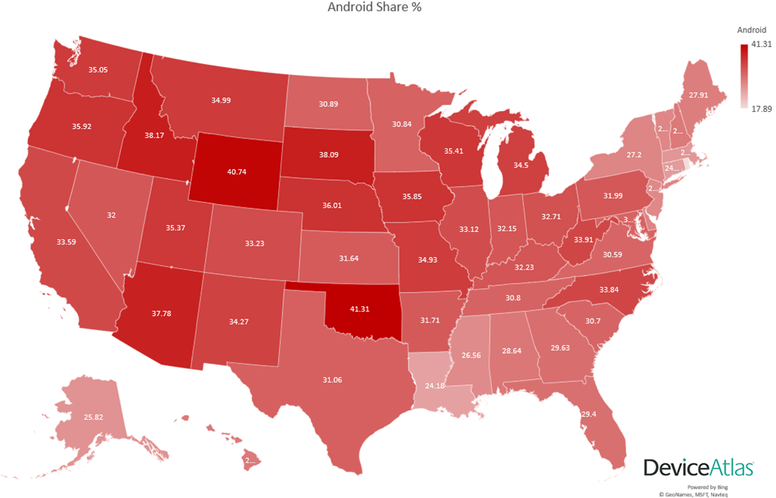 Mobile OS popularity by US State